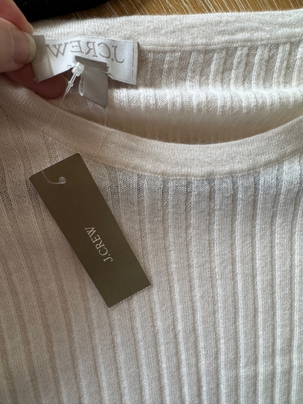NWT J. CREW New Ribbed Featherweight 100% Cashmere T-shirt Snow White M *NOTE* - Picture 12 of 12